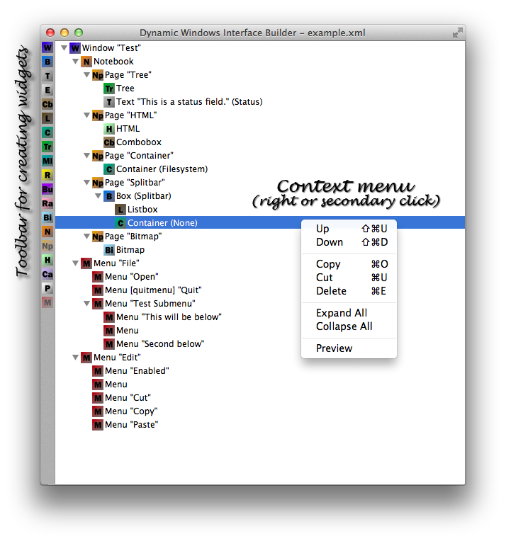 Main window with context menu.